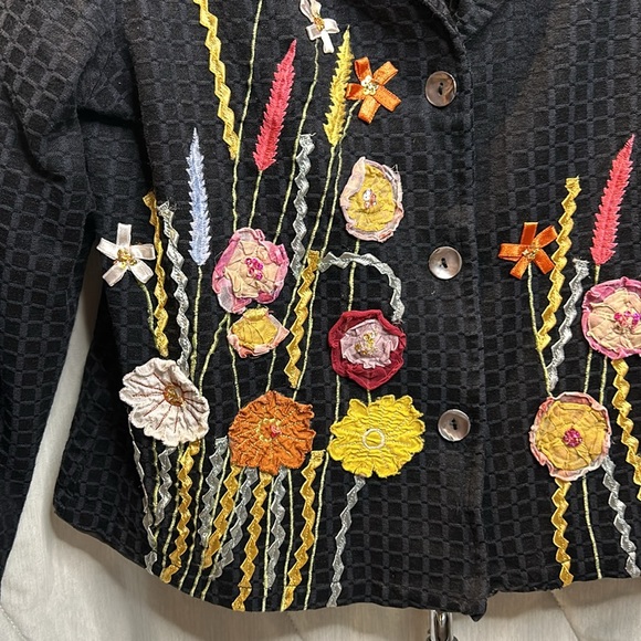 Alex Kim Petite Large PL Art to Wear Floral Ribbon Flowers Black Year Round Use - Picture 2 of 10